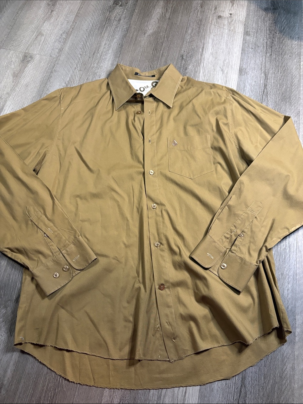 Volcom Men's Olive-Tan Long Sleeve Button-Up Shirt